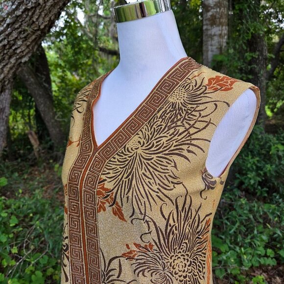 VINTAGE 1960s ALFRED SHAHEEN 2 PIECE JACKET MAXI GOLD HAWAIIAN DRESS Size 10‎ - Picture 13 of 16